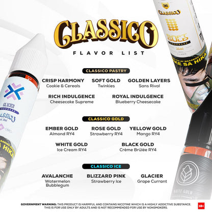 CLASSICO PASTRY AND GOLD PREMIUM FREEBASED AND SALTNIC 30ML