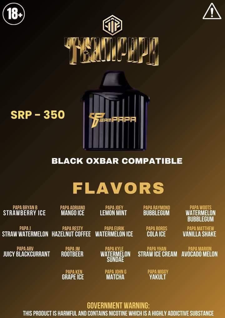 TEAM PAPA BLACK OXBAR 9500 PUFFS | COMPATIBLE TO FLAVA BLACK OXBAR