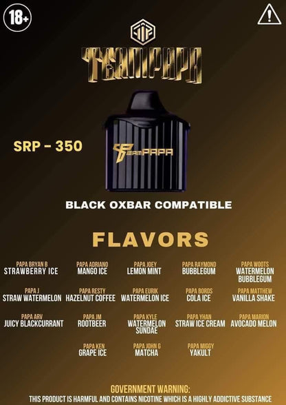 TEAM PAPA BLACK OXBAR 9500 PUFFS | COMPATIBLE TO FLAVA BLACK OXBAR